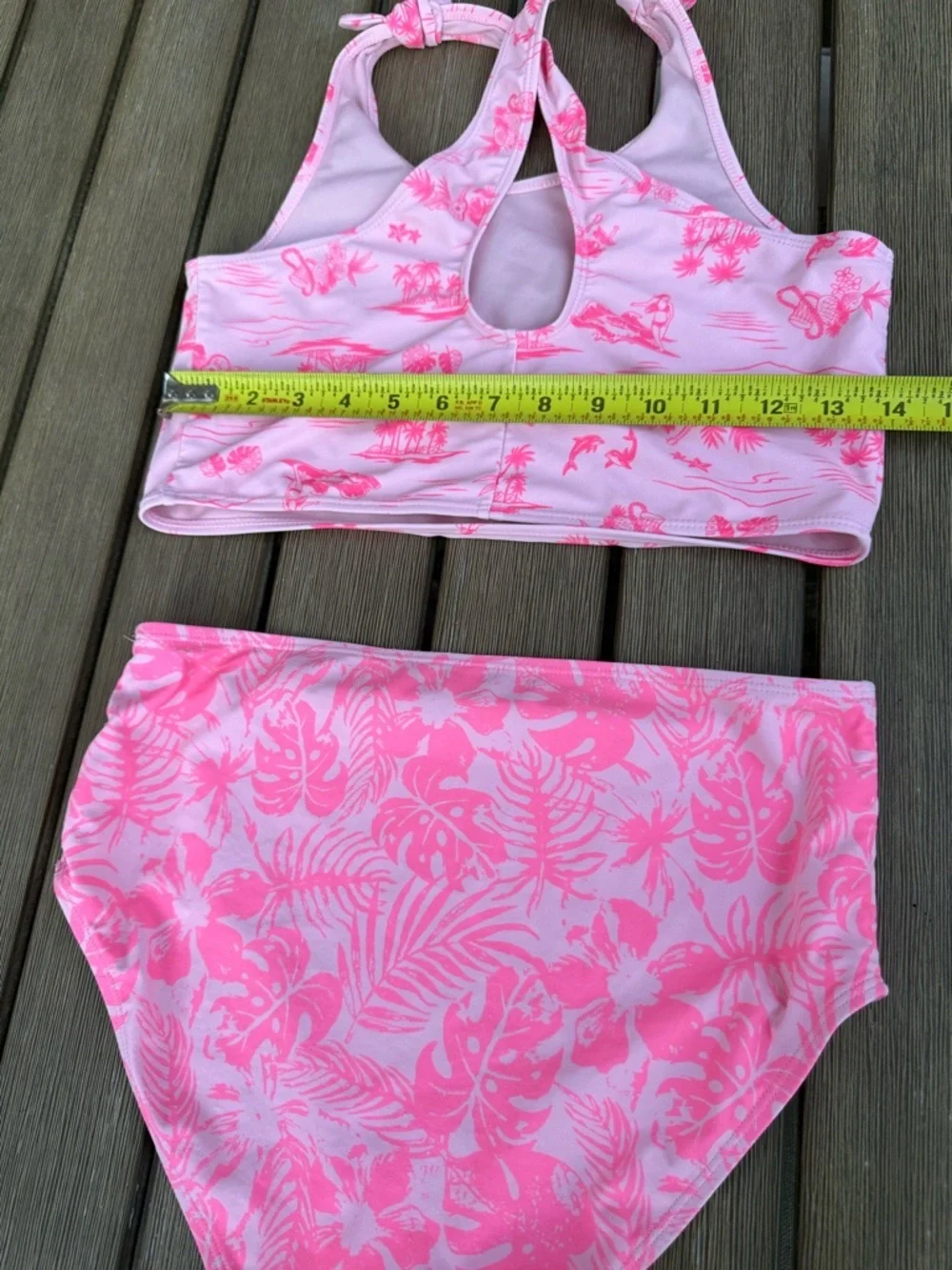Hurley Girls Pink Tropical Bikini Set Size 14 Hawaiian Floral Swimwear